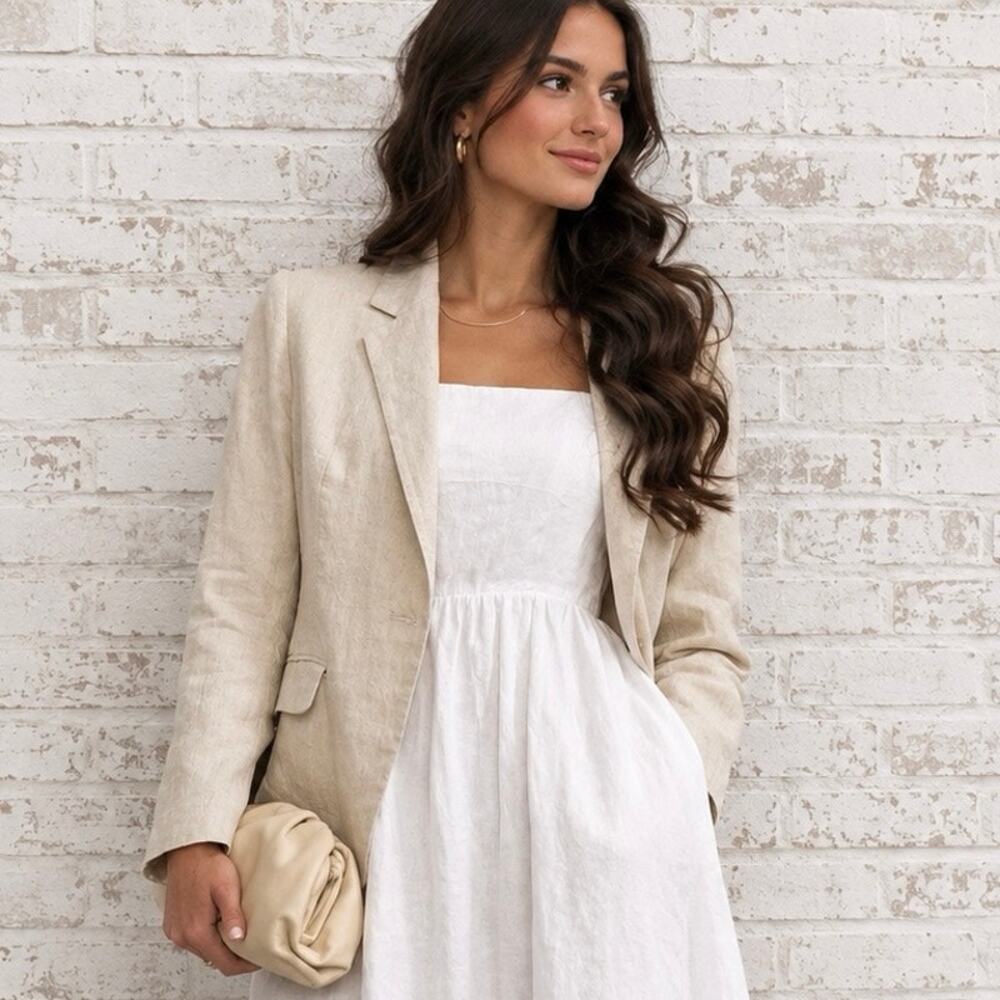 Quince 100% European Linen Structured Blazer Sand Women’s Size XL Minimalist